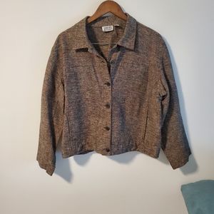 Chicos design silk blend button down jacket tweed woven fabric Size XL